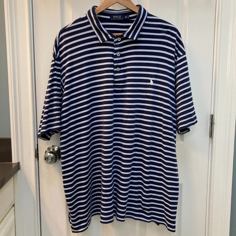 Ralph Lauren Polo Blue White Striped Short Sleeve Polo Shirt Size 3XLT